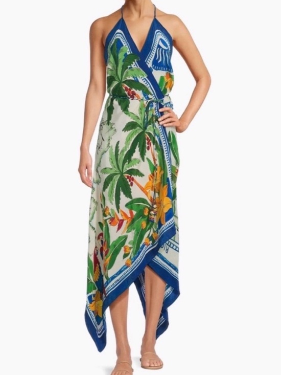 FARM Rio Dresses & Skirts - FARM Rio Blue Tropical Wrap Midi Dress